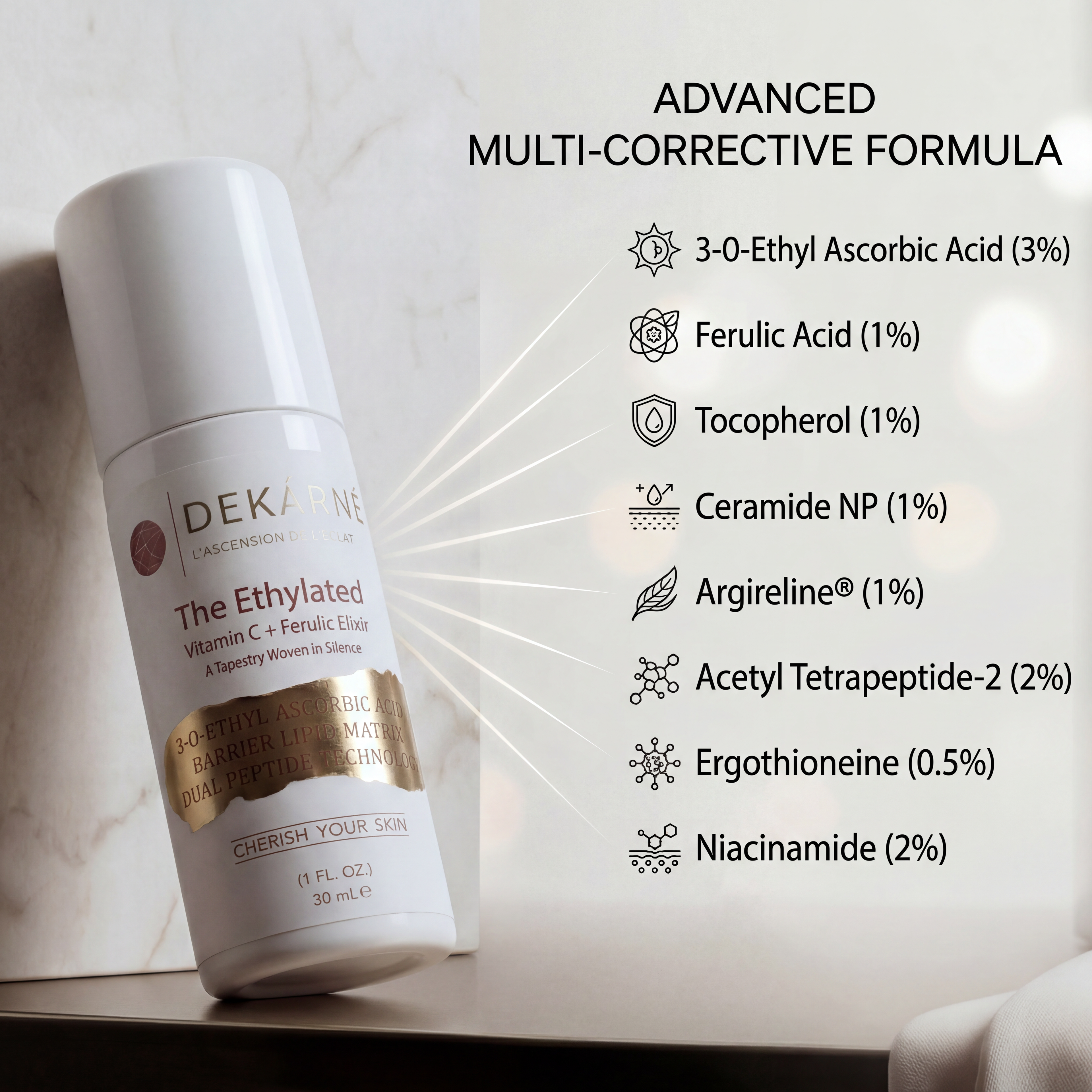 DEKÁRNÉ Ethylated Vitamin C + Ferulic Elixir | Radiance, Reimagined.